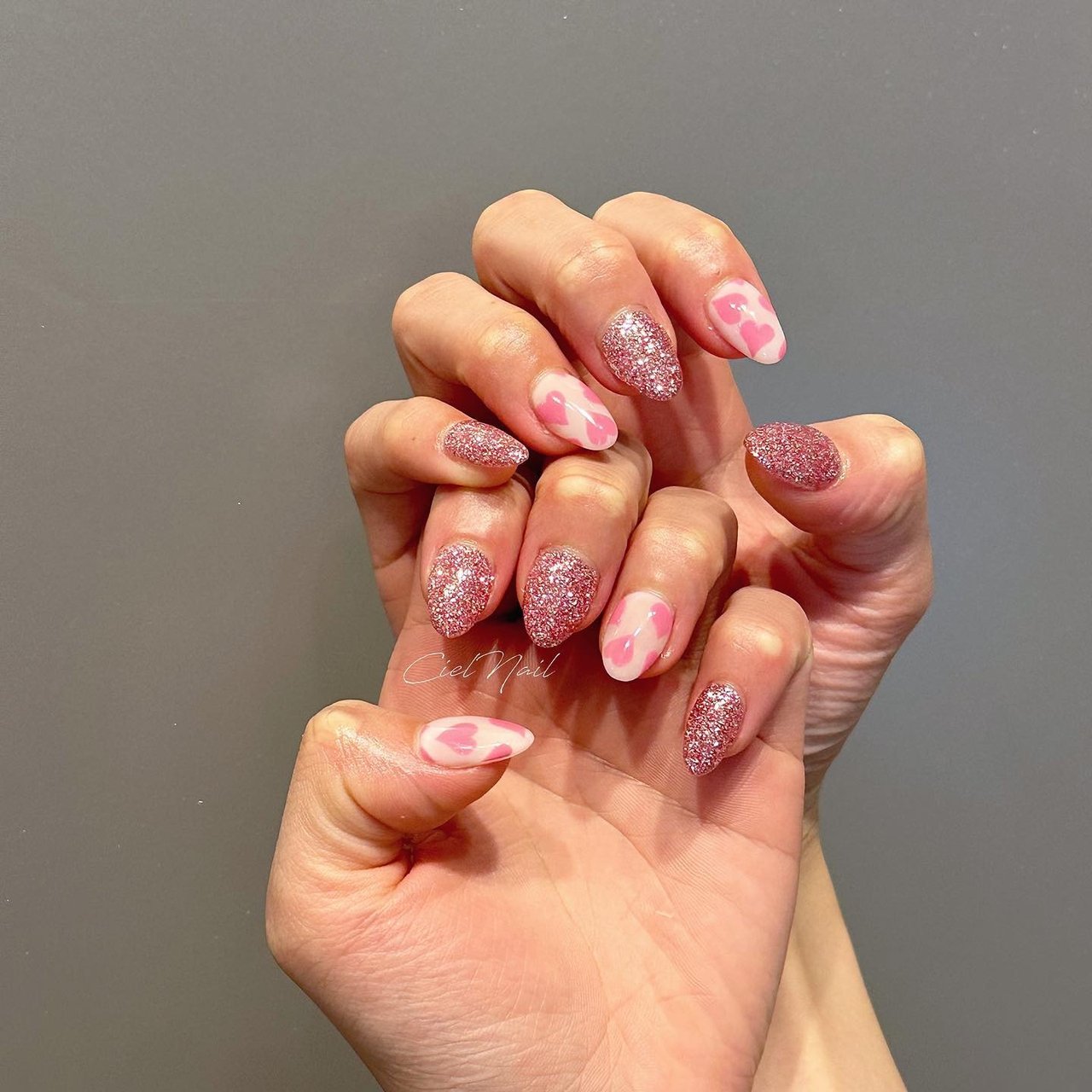 冬 ワンカラー ハート ピンク ジェルネイル Cielnail のネイルデザイン No ネイルブック