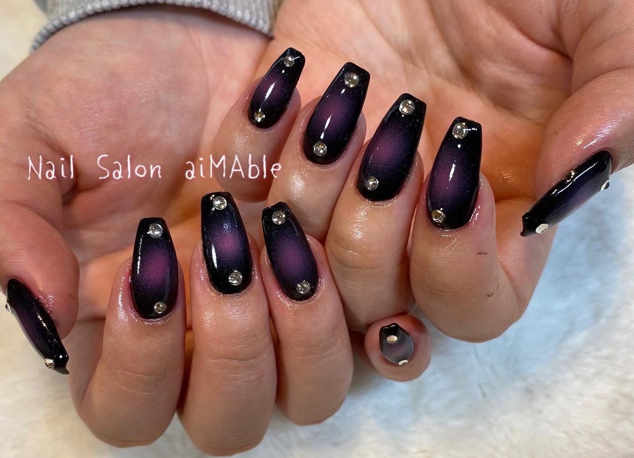 秋 冬 ブラック ジェルネイル お客様 Nail Salon Aimableのネイルデザイン No ネイルブック