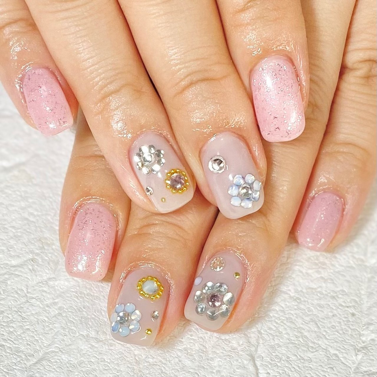 オールシーズン/ハンド/フラワー/キラキラ/ピンク - nail salon