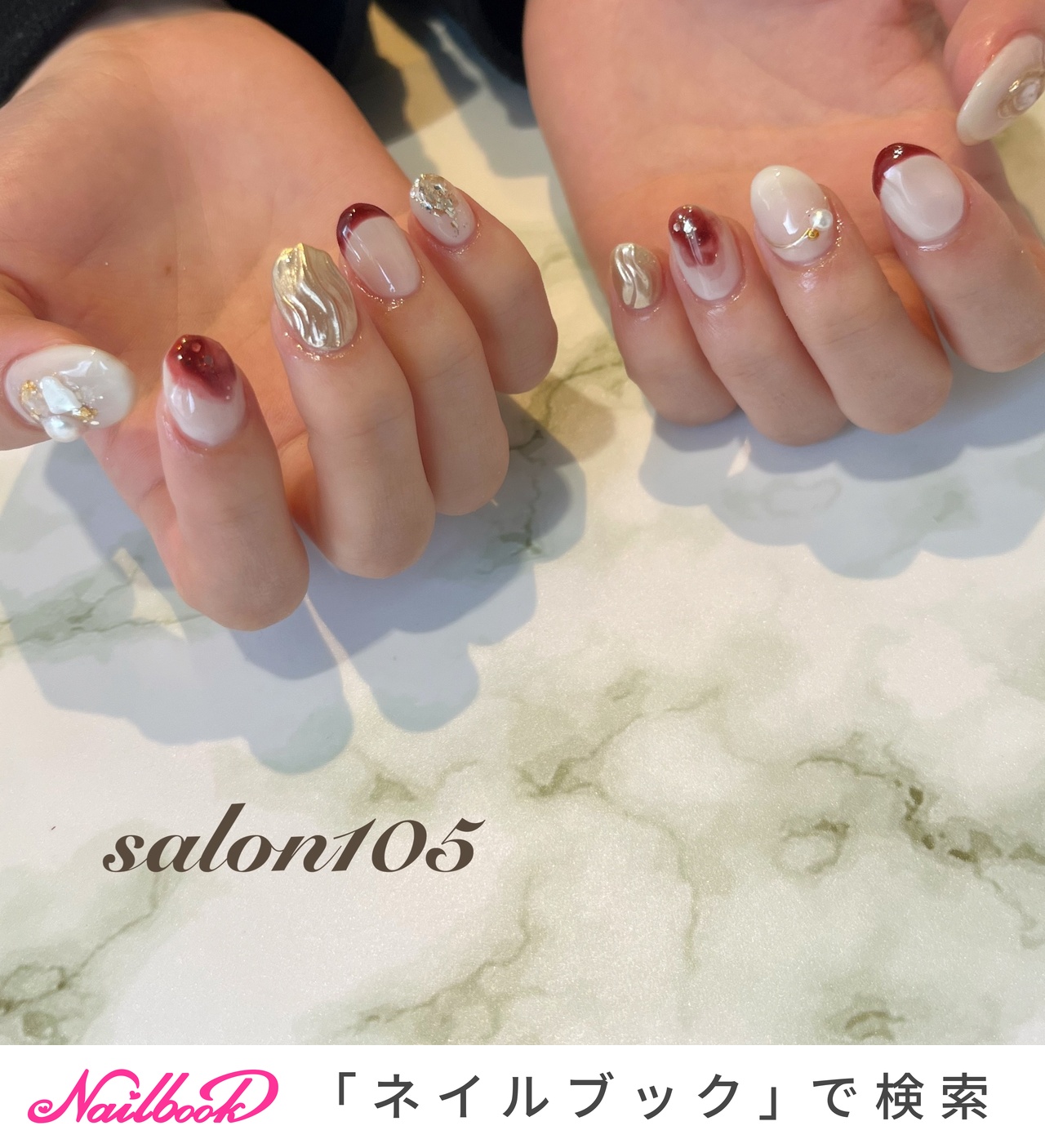 グラデーション ゴールド 赤のネイルデザイン ネイルブック