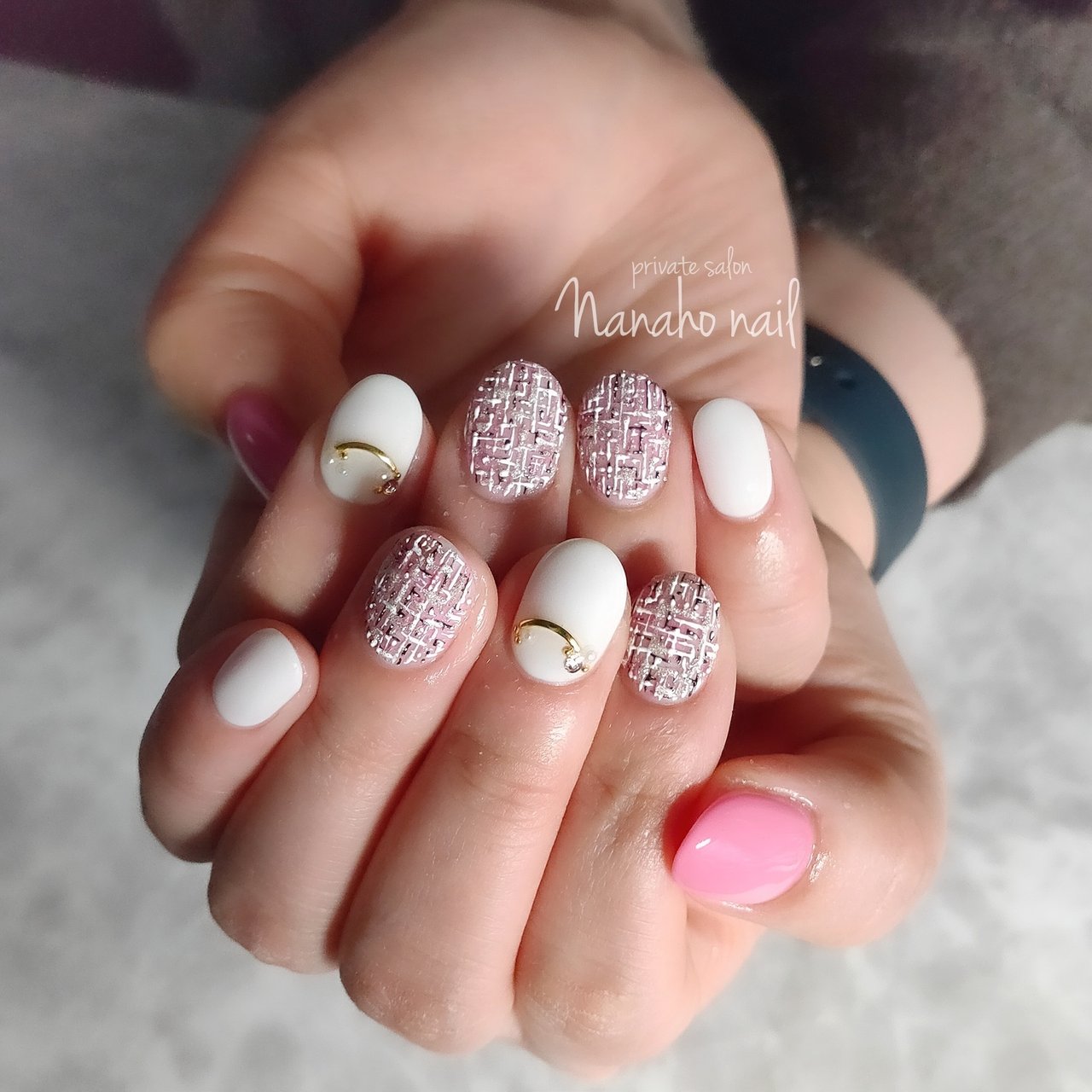 秋 冬 ハンド シンプル ツイード Nanaho Nail 大阪府八尾市 のネイルデザイン No ネイルブック