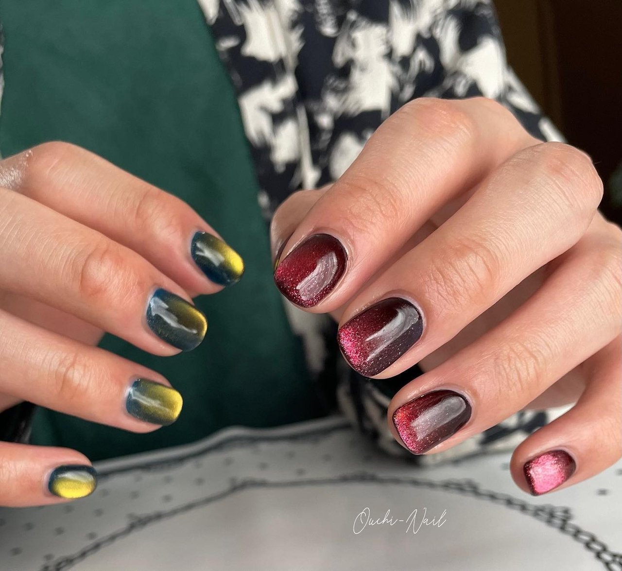 シンプル/マグネット/イエロー/ボルドー - ouchi-nailのネイル