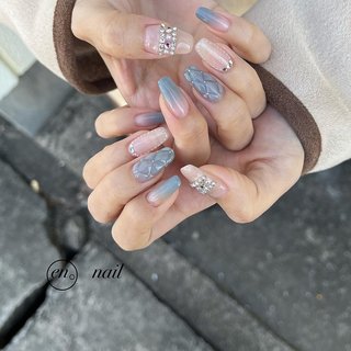 お客様完成品♡ブルーグラデーションネイル　キルティングネイル オーダーネイル 人気順｜ブルー(青)/#キルティングのネイルデザイン(2ページ目