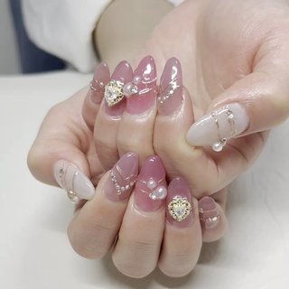 【着画あり】ハンドメイド　シンプルネイル　リングネイル　ハートネイル　大人キレイ 1280_lc