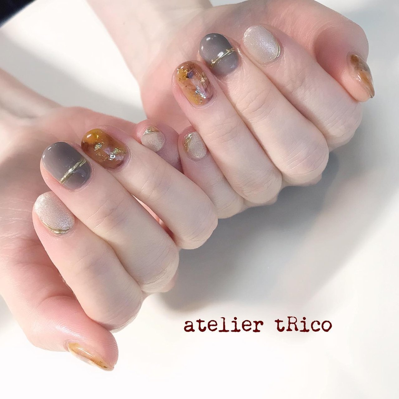 秋 べっ甲 ジェルネイル Atelier Tricoのネイルデザイン No ネイルブック