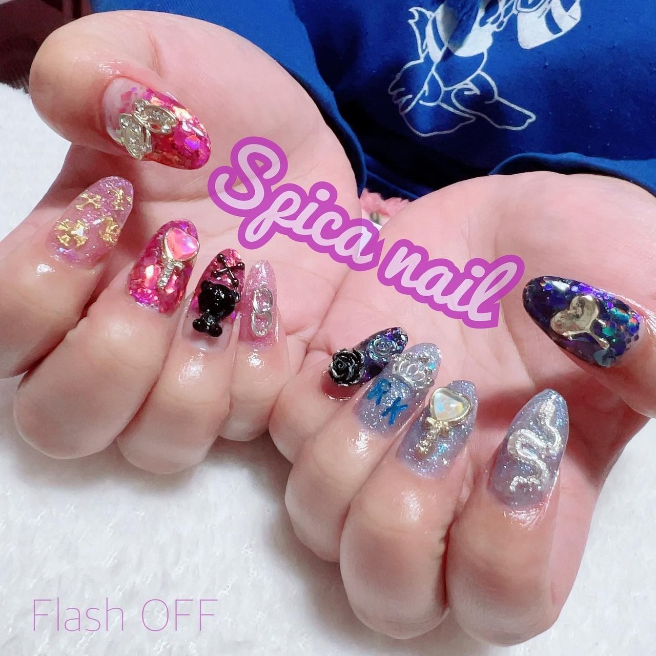 ハンド/ラメ/キラキラ/ピンク/水色 - Spica_nailのネイル
