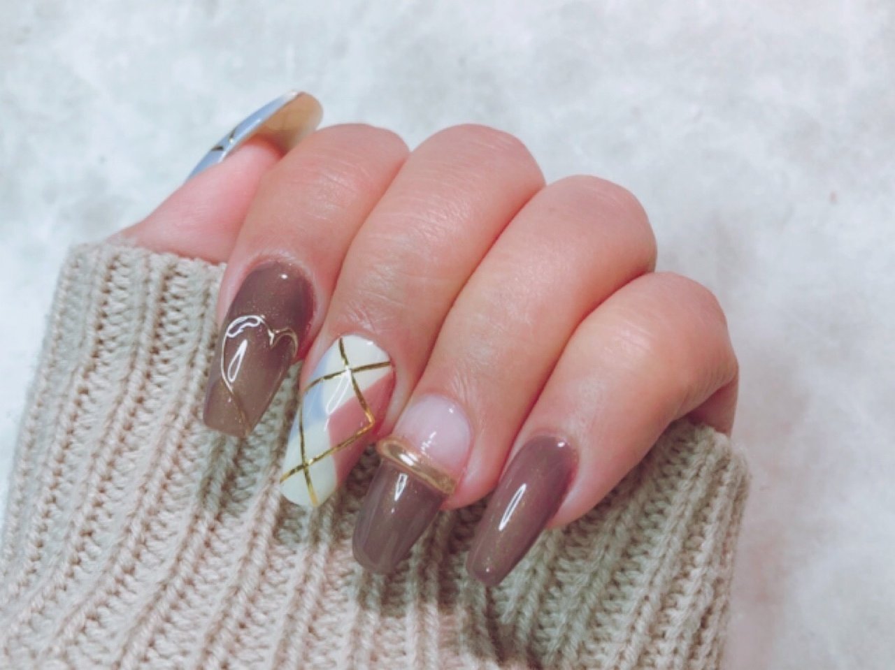 秋 冬 ハンド アーガイル ロング うなネイルのネイルデザイン No ネイルブック