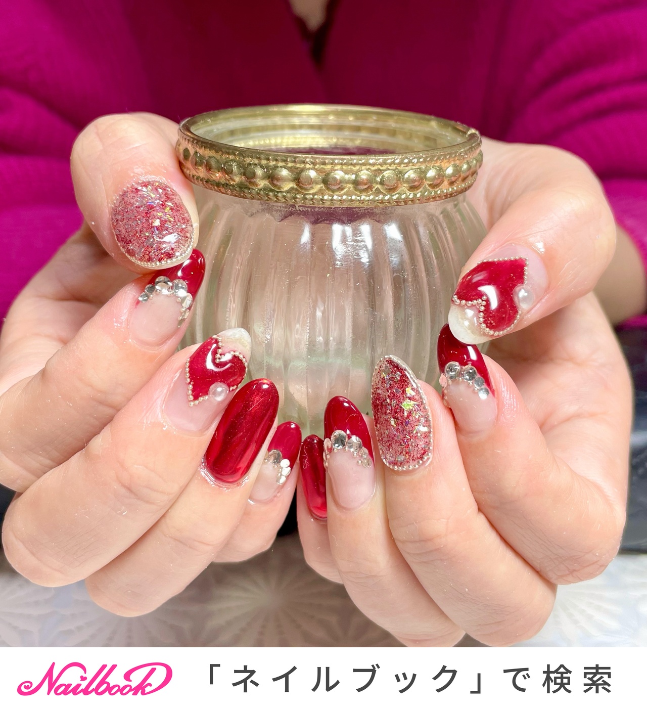 赤ミラーネイルのネイルデザイン ネイルブック