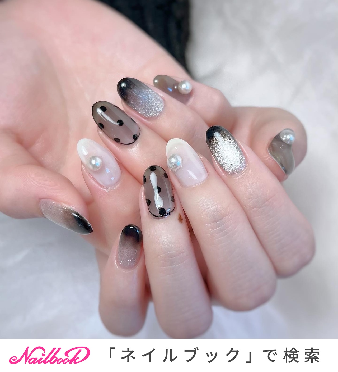 水玉ネイル 囲みネイル シースルー 大人 ワンホン ネイルチップ・付け  