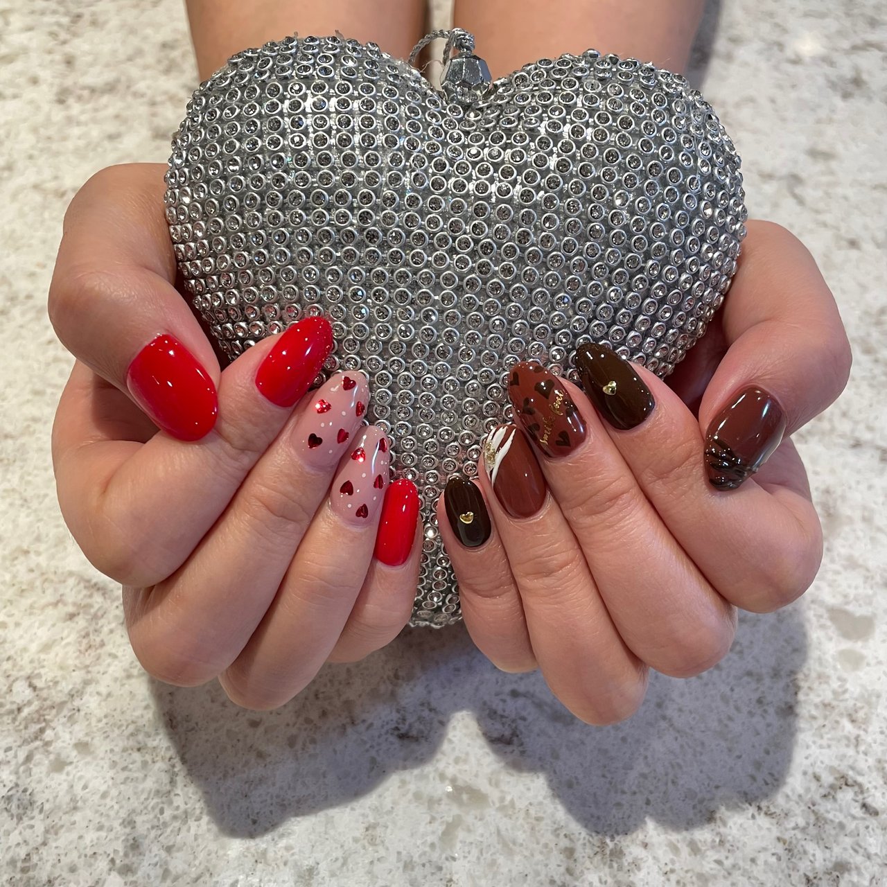 ネイルチップ #124 赤 ハート バレンタイン チョコレートネイル