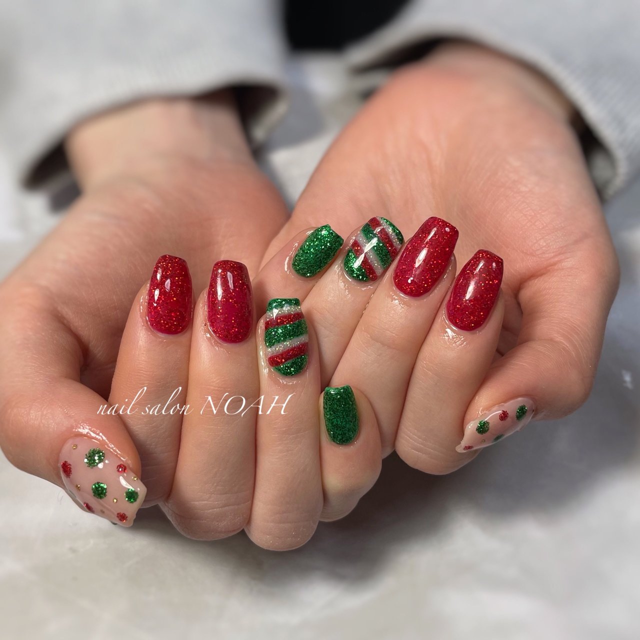 冬 クリスマス ホワイト レッド グリーン Noahのネイルデザイン No ネイルブック