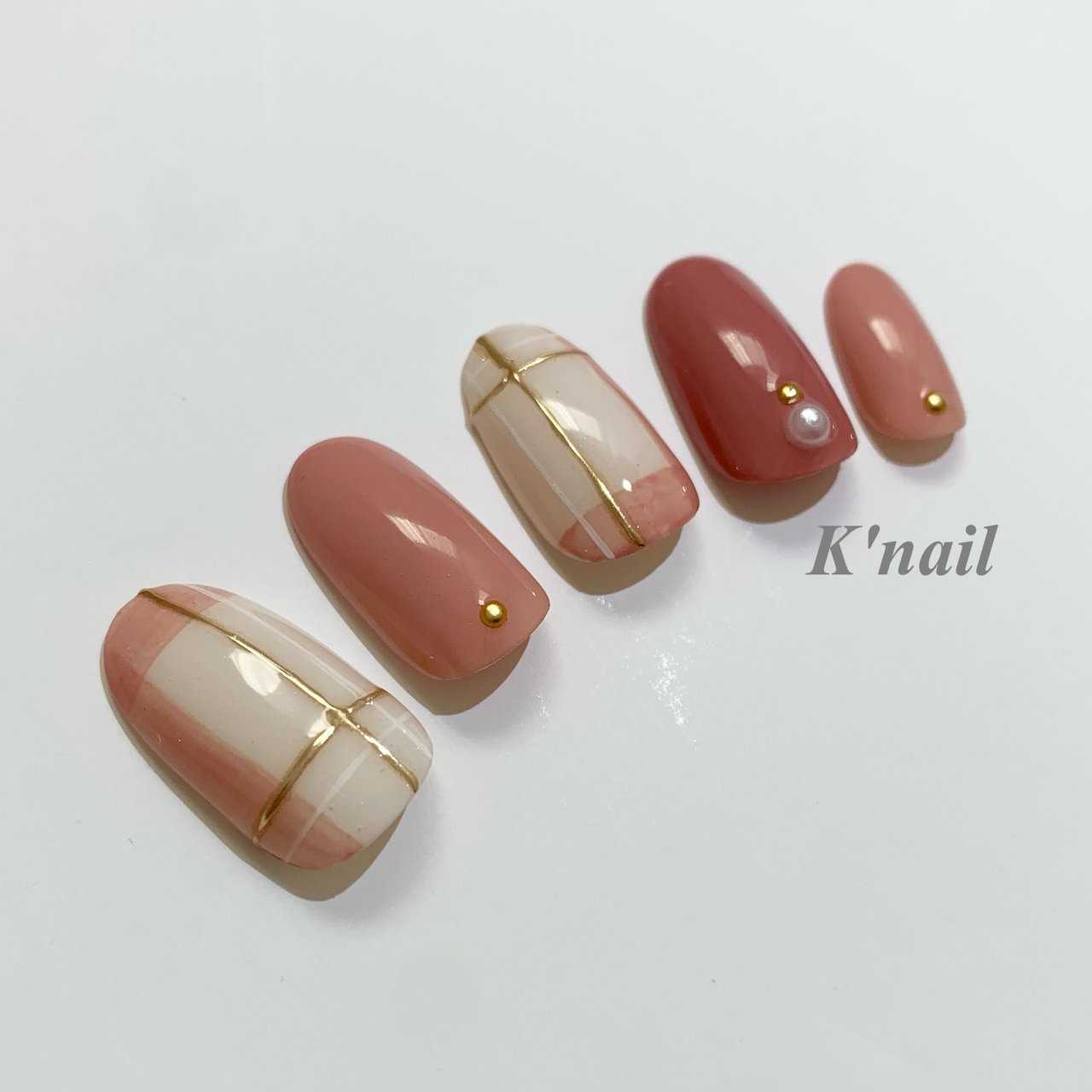 ハンド/チェック/ピンク/ジェルネイル/ネイルチップ - k'nailのネイル