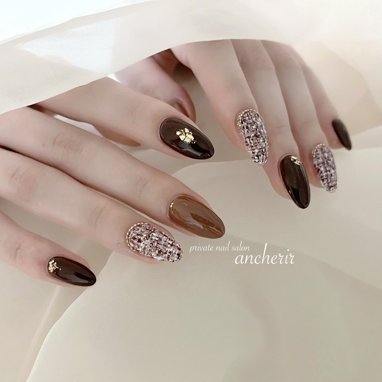 秋/冬/バレンタイン/ハンド/ツイード - ancherirのネイルデザイン[No