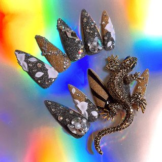 ネイルチップ 成人式 派手ネイル トカゲネイル ロングネイル ギャル