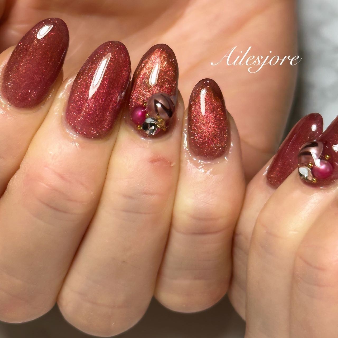 冬/バレンタイン/マグネット/ボルドー - nailist_tsubasaのネイル  