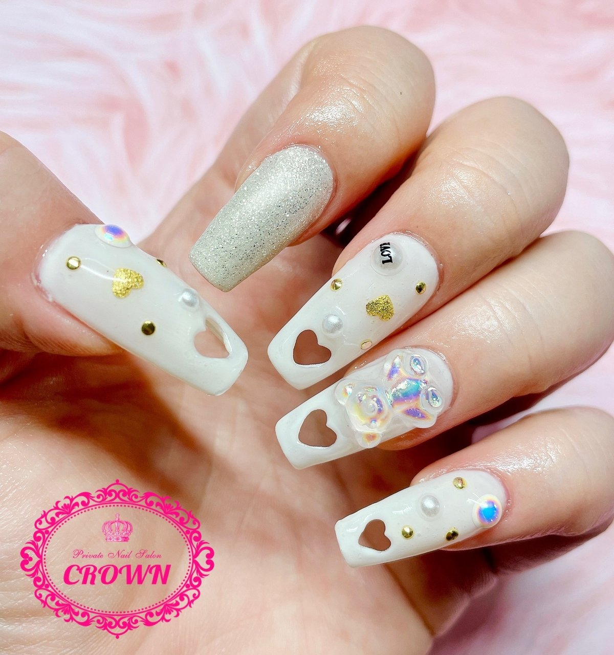 ハートネイル パールネイル 韓国ネイル ワンホンネイル 冬