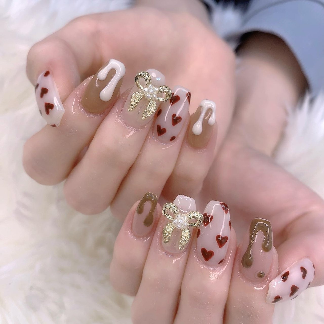 110 】ネイルチップ バレンタインネイル ハートネイル ガーリーネイル