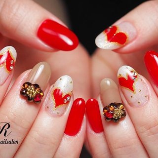 110 】ネイルチップ バレンタインネイル ハートネイル ガーリーネイル