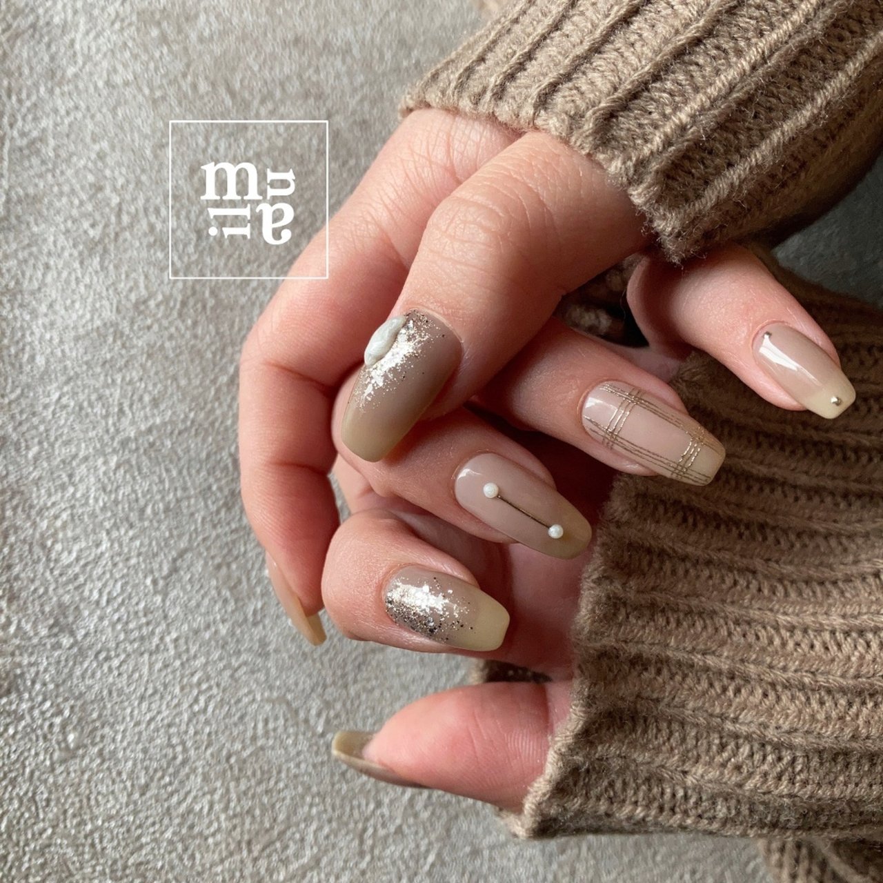 ハンド/ベージュ/ピンク/ブラウン - mnailのネイルデザイン[No.7903726 