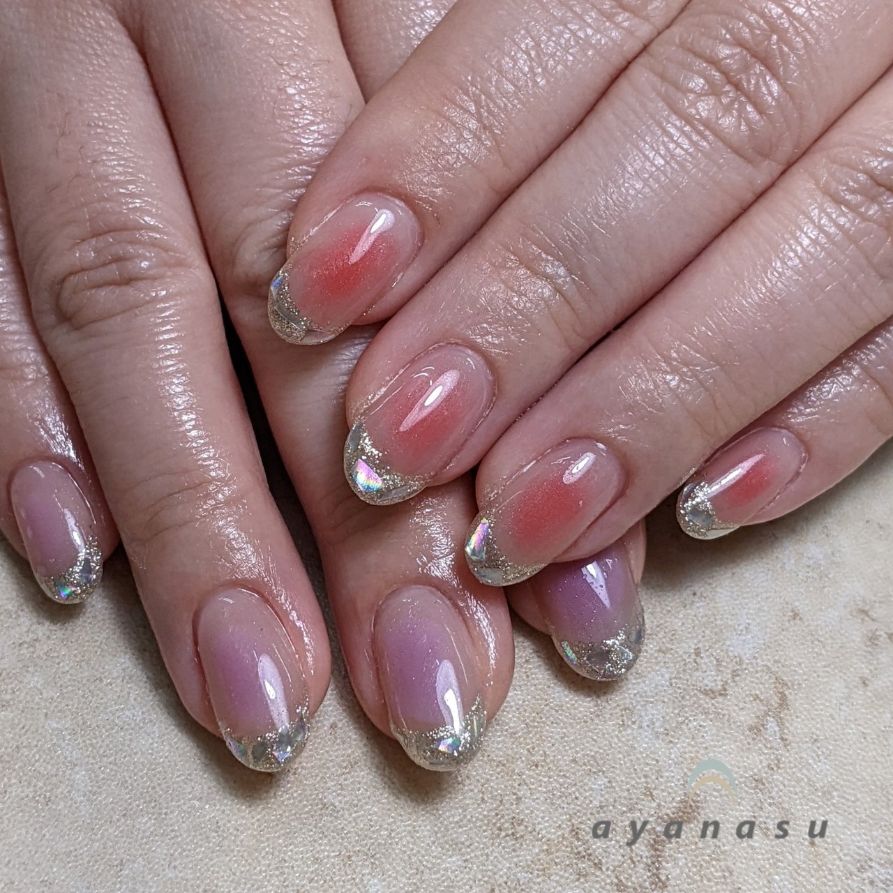 春/フレンチ/チーク/キラキラ/ピンク - KANAKOのネイルデザイン[No  