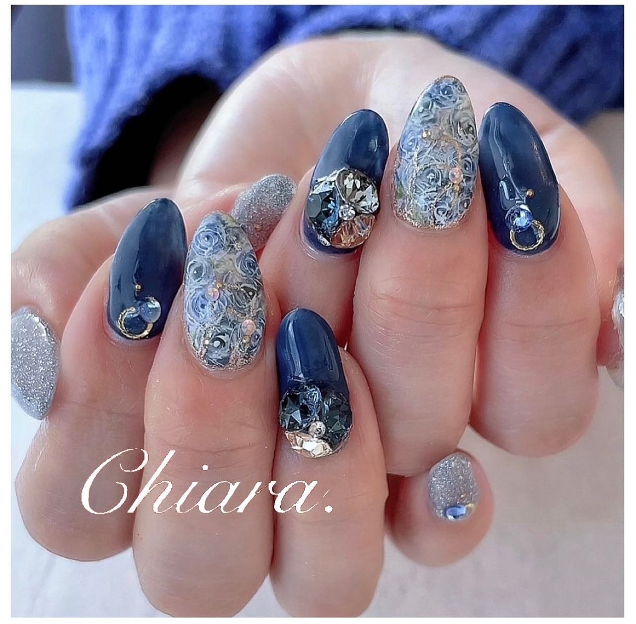 フラワー/ブルー/ネイビー - YokoShikata♡ｷｱﾗのネイルデザイン[No  