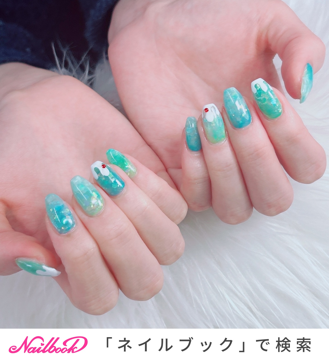 夏/海/ハンド/ホログラム/ミディアム - 大曲Hikari Nail⭐︎ﾋｶﾘﾈｲﾙの