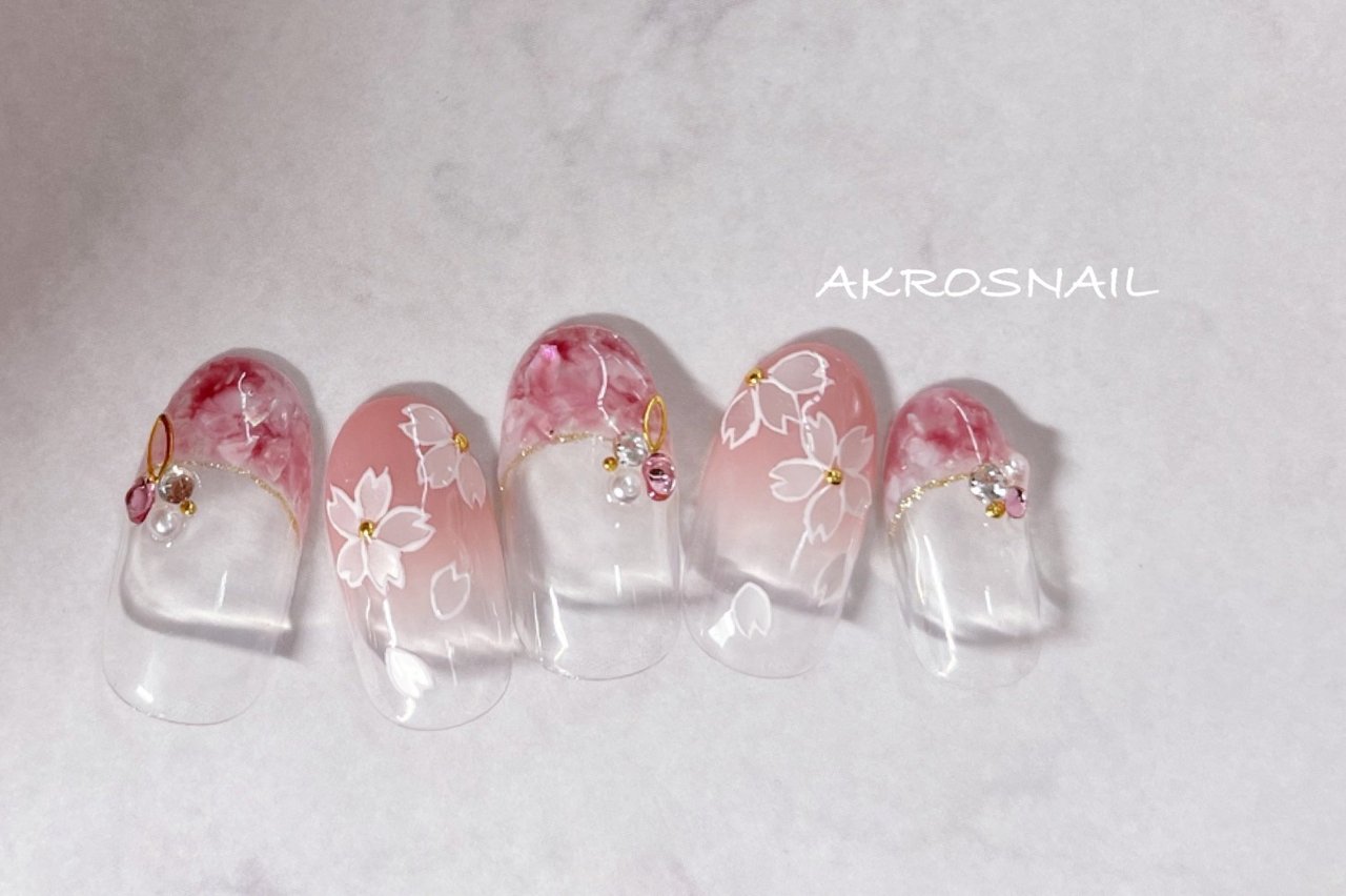 ネイルチップ 現品 オーダー かわいい 春 夏 卒業式 入学式 花 桜 3b0f7c62f267068c34323b6fb6770c