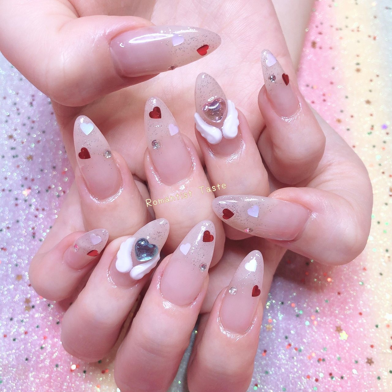 ネイルパーツ LOVE ラブ 羽 ハート 可愛い キラキラ 3Dパーツ セブチ