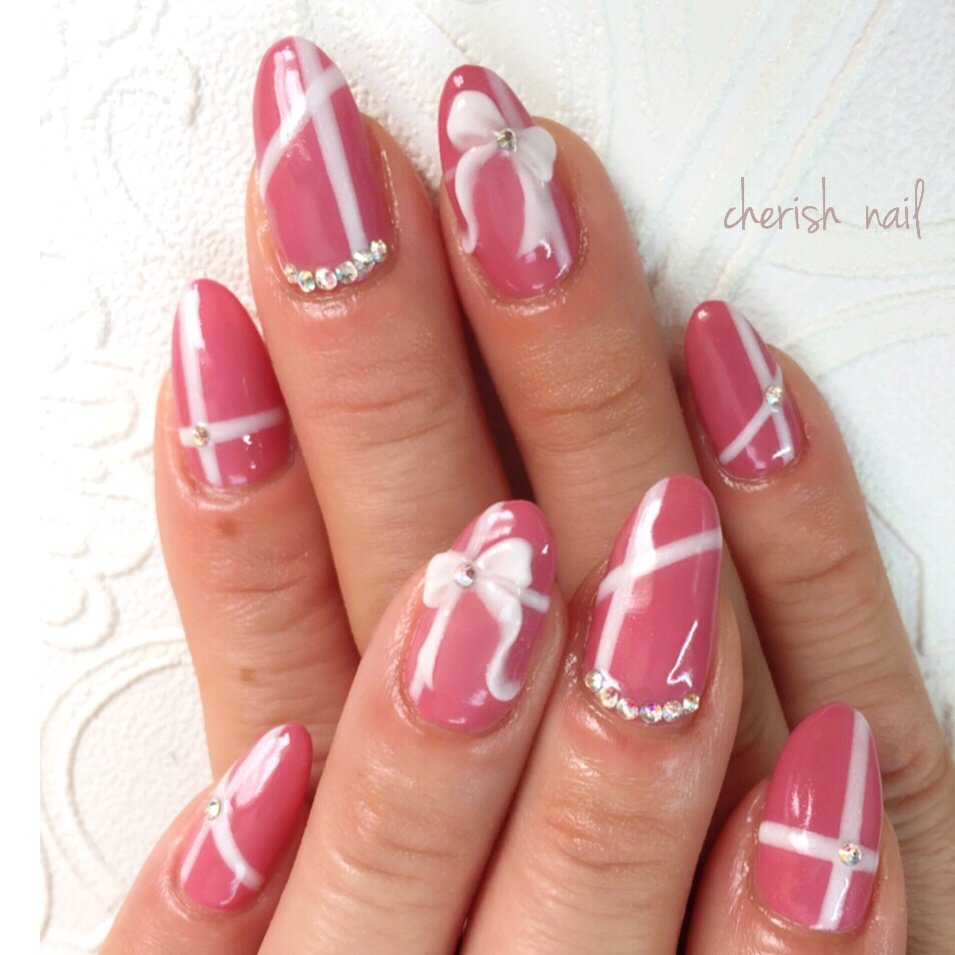 リボン ロング ピンク お客様 Cherish Nailのネイルデザイン No ネイルブック