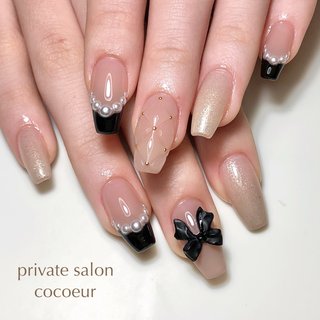 人気順｜リボン/＃ブラックネイルのネイルデザイン(2ページ目)｜ネイル  