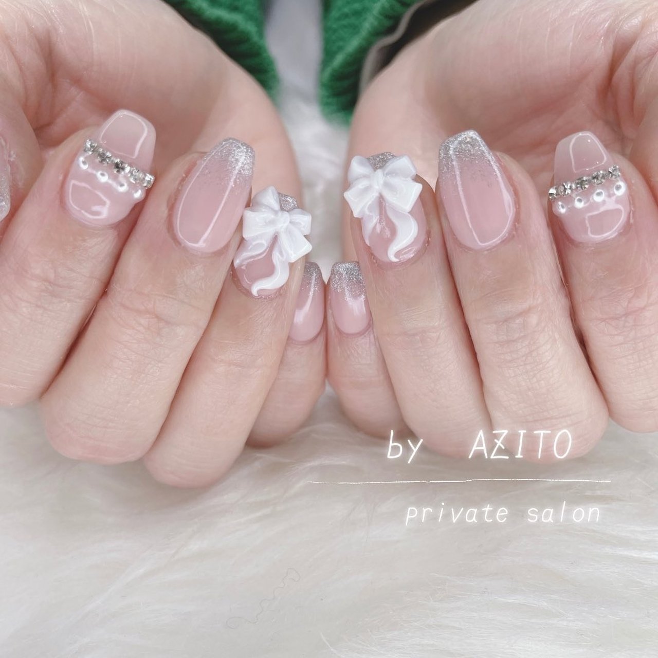 リボンネイル　ラッピングネイル　韓国　量産型 春/ハンド/リボン/ワンホン/韓国 - azito_nailのネイルデザイン[No