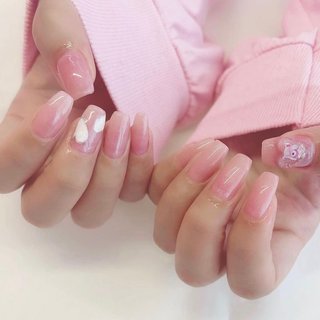 着画あり】ネイルチップ ハンドメイド クマ アーガイル柄 大人可愛い 