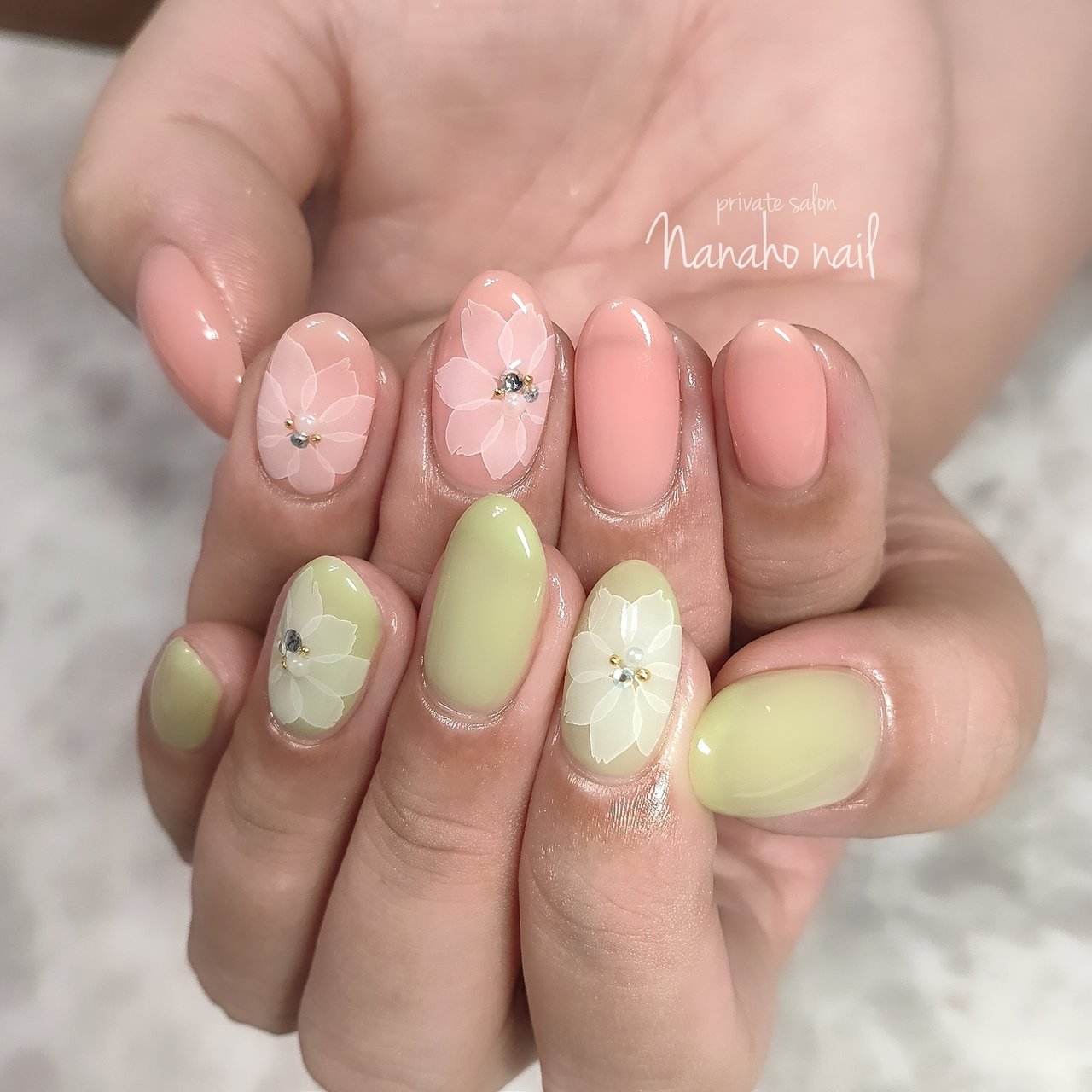 春/夏/ハンド/フラワー/たらしこみ - Nanaho☆nail(大阪府八尾市)の