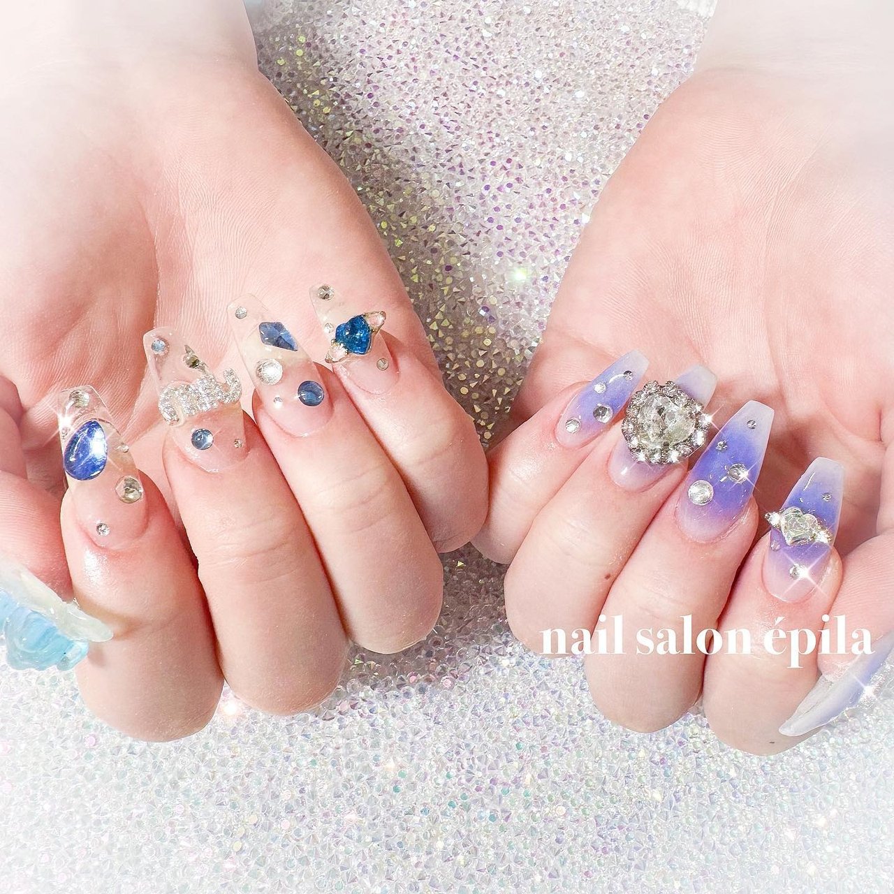 ネイルチップ ワンホン チーク クリアリボン ビジュー ネイル