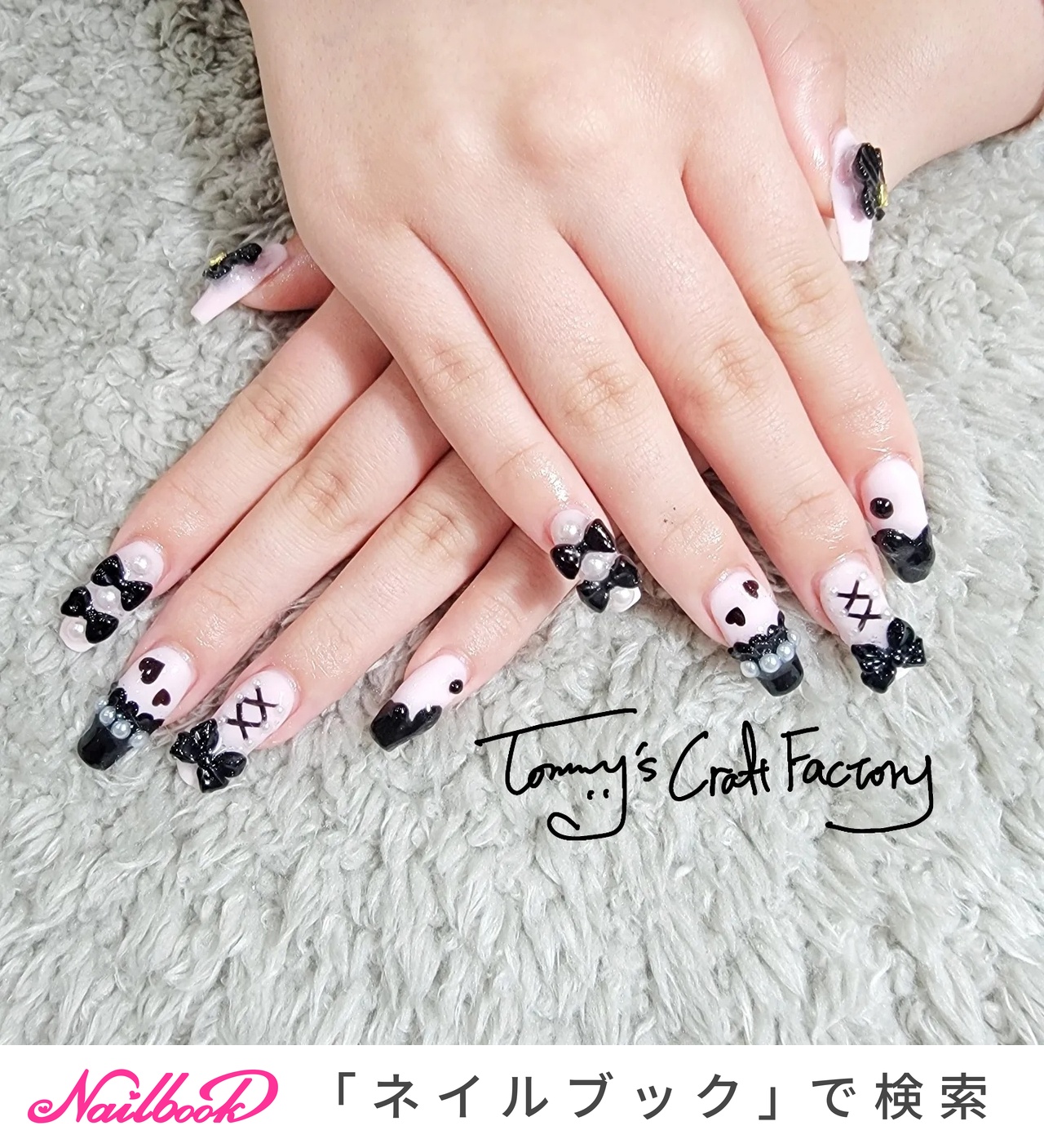 ライトピンク リボン ベルト 地雷系 ジェルネイルチップ ミディアム