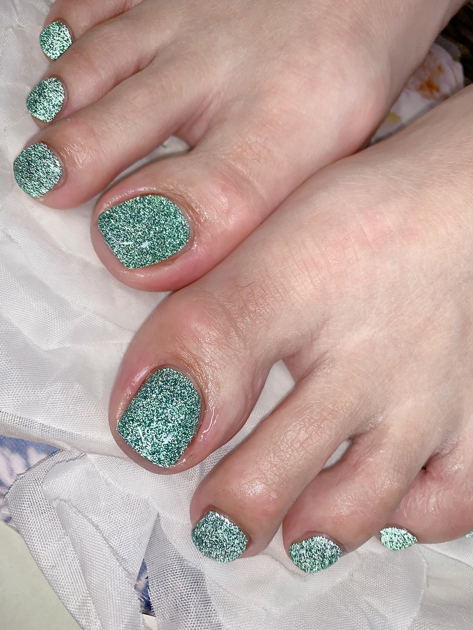 フット/ワンカラー/キラキラ/グリーン/ジェルネイル - あめちゃんの