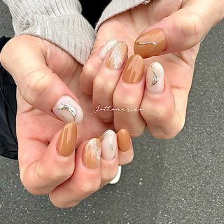 天然石ネイル(天然石)/#テラコッタネイルのネイルデザイン(2ページ目 