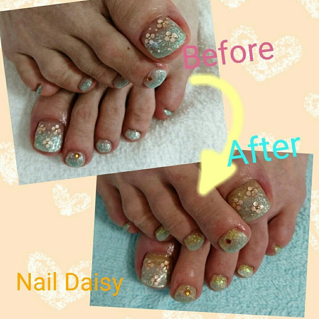 フット ホログラム ラメ フラワー イエロー Naildaisyのネイルデザイン No ネイルブック