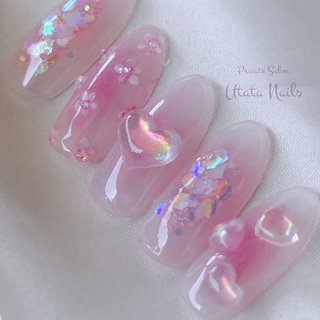 ネイルチップ ワンホン クリアハート シンプル ニュアンス 透け感