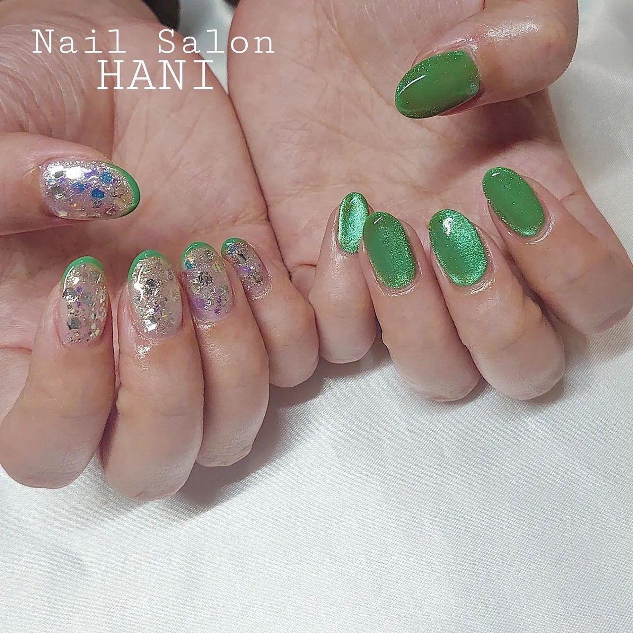 オフィス/シンプル/マグネット/ショート/グリーン - Haniのネイル