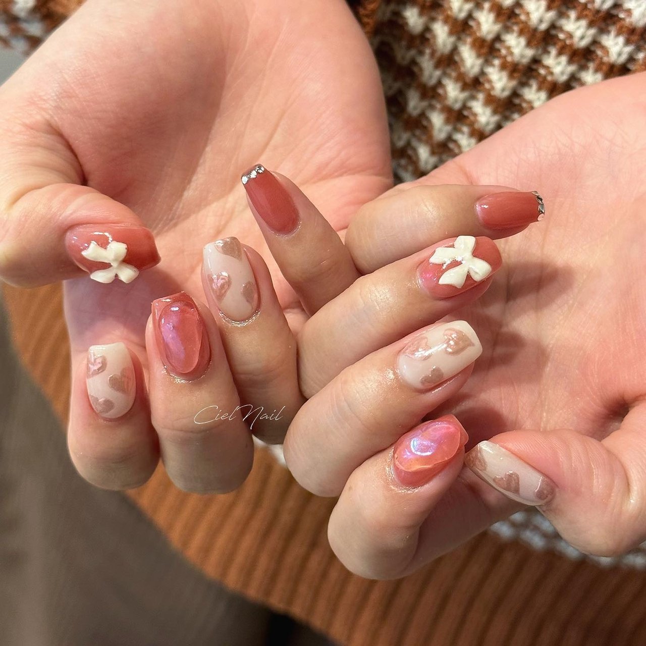 春/ニュアンス/オーロラ/リボン/ショート - cielnail___のネイル  