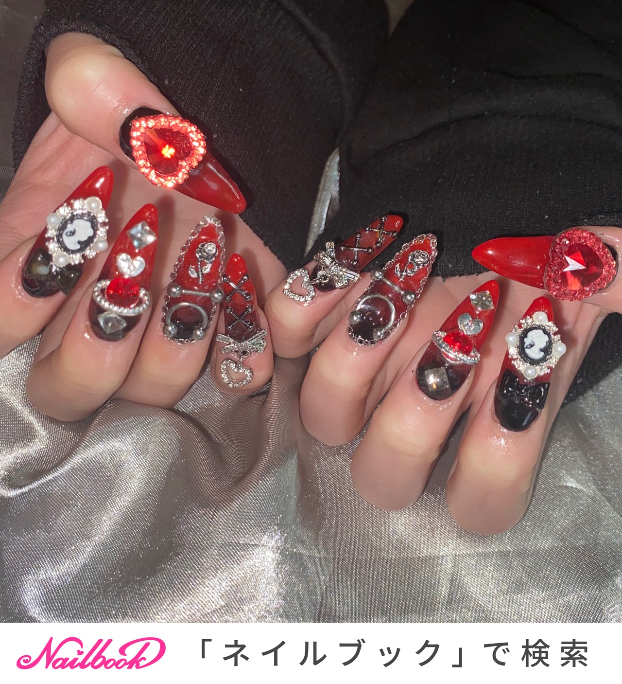 量産型ネイルチップ 埋めつくし黄色マーブル地雷系ハーネスピアス