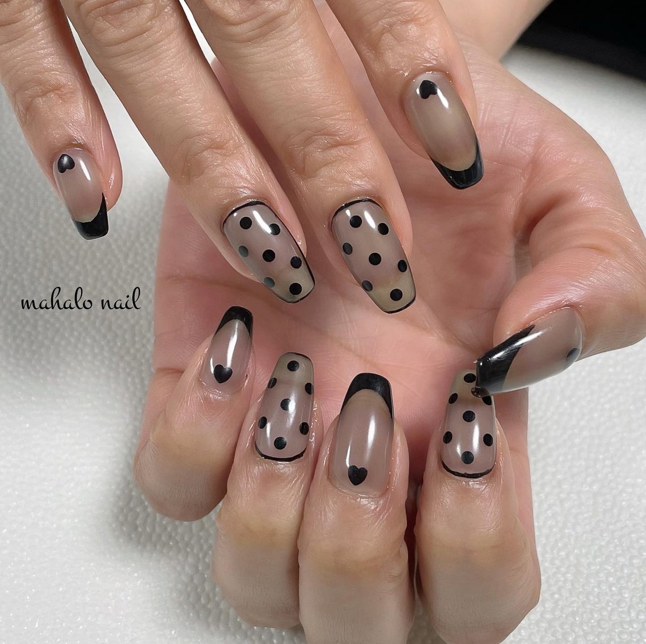 フレンチ/ハート/ドット/ブラック/ジェルネイル - mahalo_nailのネイル 