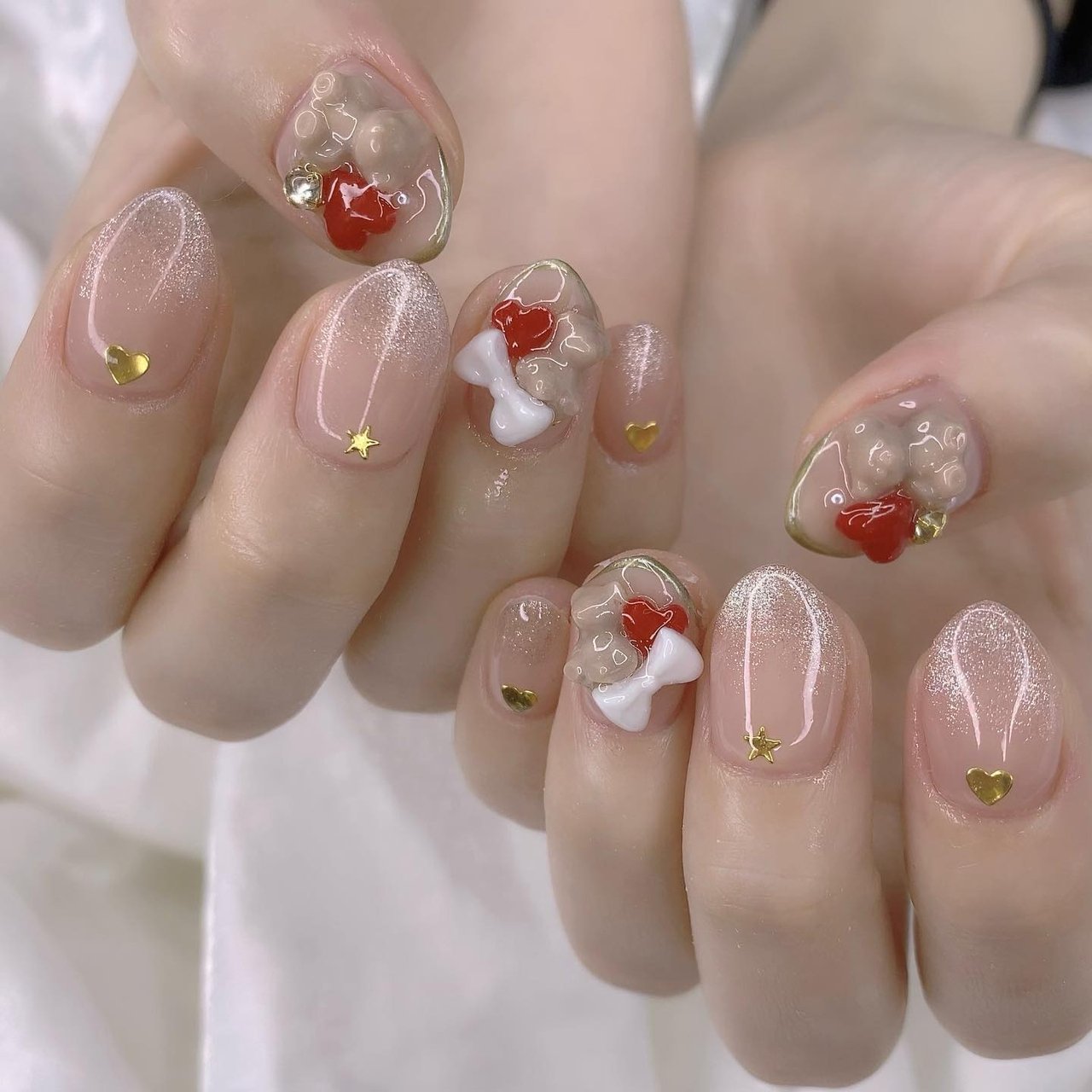 ハートネイル パールネイル 韓国ネイル ワンホンネイル ワンホンネイル 韓国ネイル ハートマグネット｜ネイルサロン