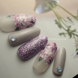 ☆A-481☆ネイルチップ ブルーグレーの3Dフラワーネイル （秋/冬  