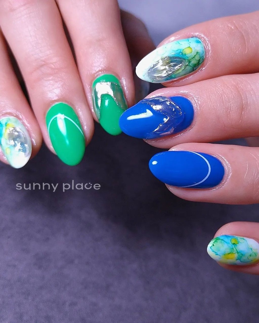 春/夏/ハンド/グリーン/ブルー - 入間市 sunnyplace_nailのネイル