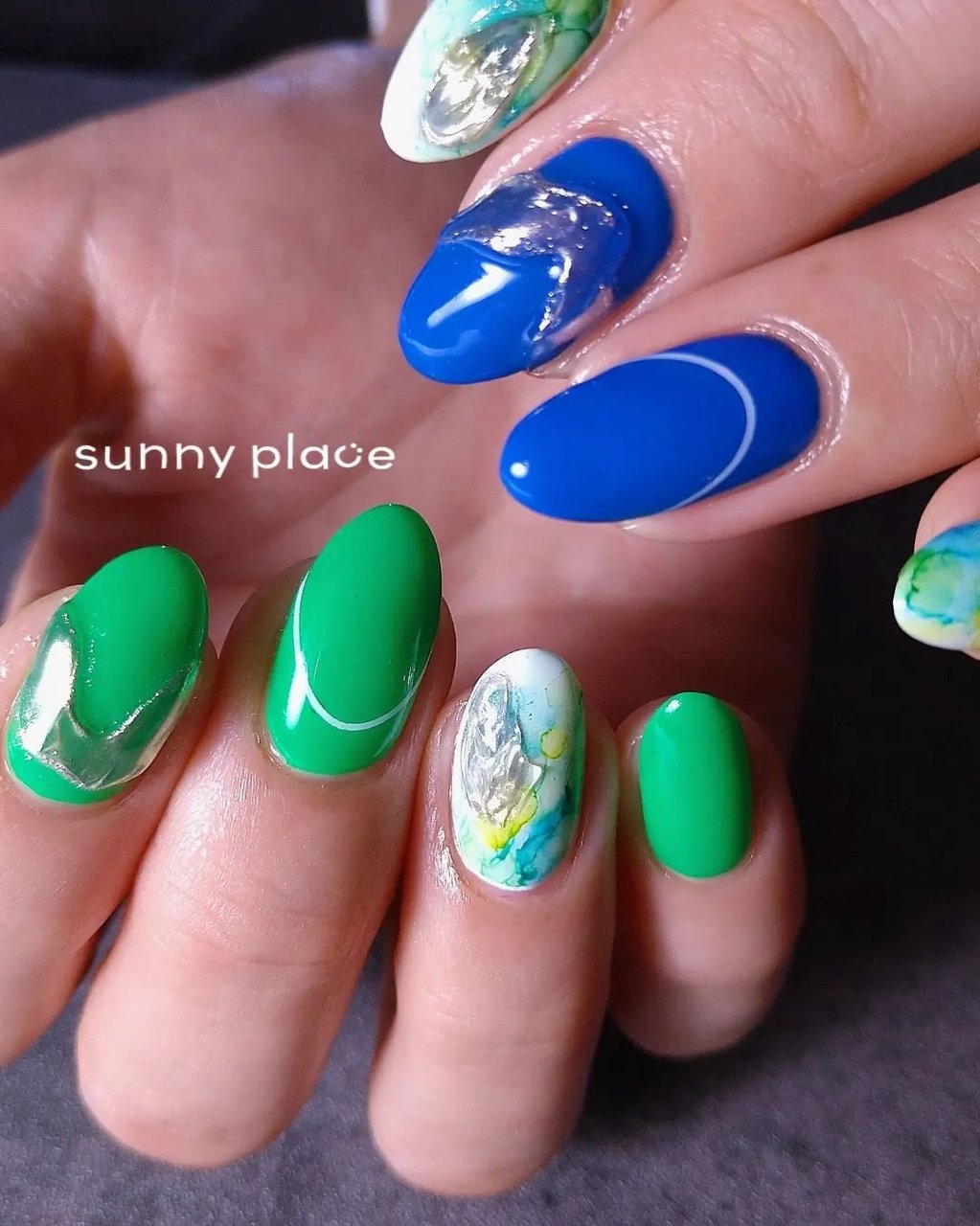 春/夏/ハンド/グリーン/ブルー - 入間市 sunnyplace_nailのネイルデザイン[No.8086530]｜ネイルブック