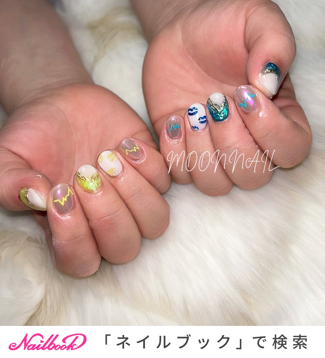 1700＊ネイルチップ 付け爪＊推しネイル 水色 ブルー っぽく 韓国 