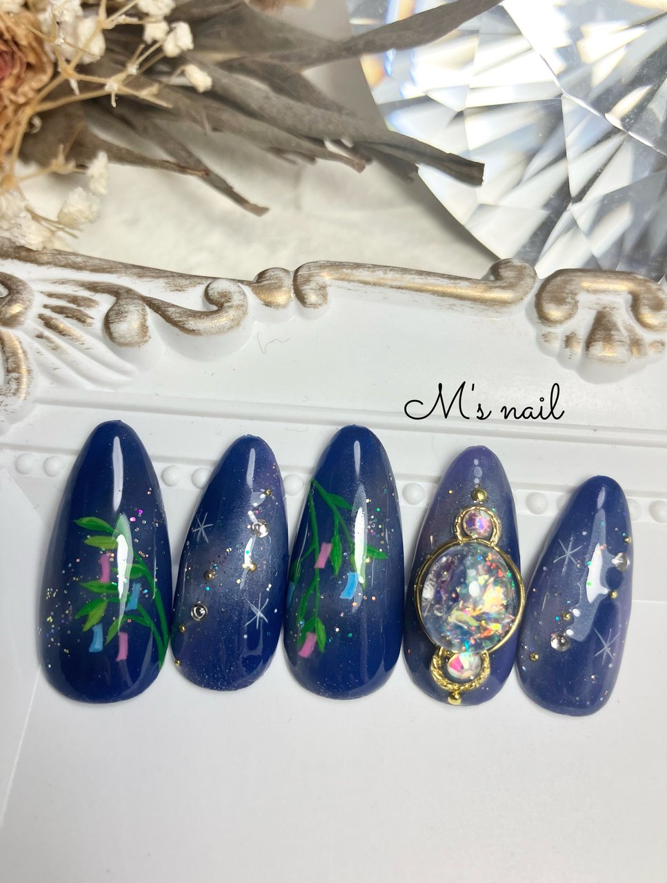 夏/ハンド/ネイビー/ジェルネイル/ネイルチップ - manamiのネイル