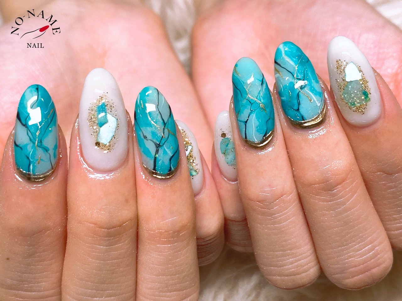 夏/ハンド/大理石/ターコイズ/ジェルネイル - sonomiのネイルデザイン